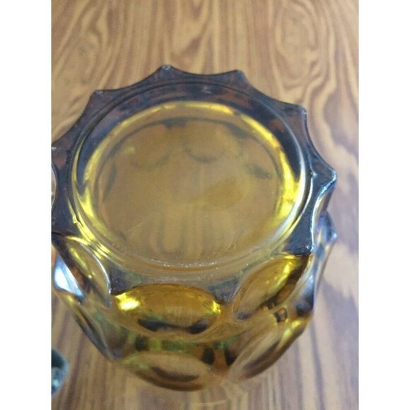 Vintage Glass Pitcher Amber 7” Mid Century Modern 1 1/2 Quarts Large Thumbprint - Picture 9 of 11